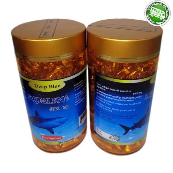 Акулий Сквален для борьбы с тяжёлыми патологиями Deep Blue Squalene 5000 mg. 360 капсул. Таиланд