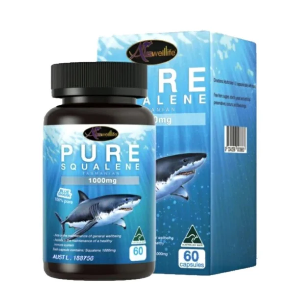 Акулий Сквален для очистки организма Auswelllife Pure Squalene Tasmanian 1000 mg. 60 капсул, Таиланд