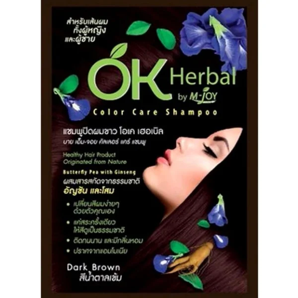 Безсульфатный оттеночный шампунь темно коричневый цвет OK Herbal 30 мл