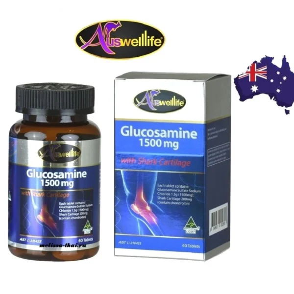 Глюкозамин и Акулий Хрящ для суставов, связок и костей Auswelllife Glucosamine 1500 mg with Shark Cartilage
