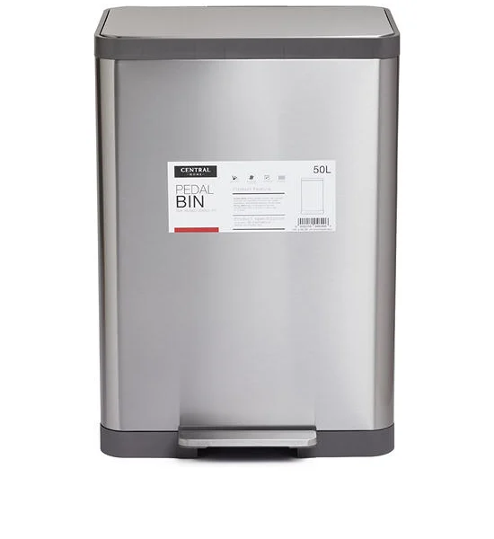 Eazy Clean Pedal Trash Bin With Soft Close Lid Stainless Steel 50 Liter Silver Оригинал