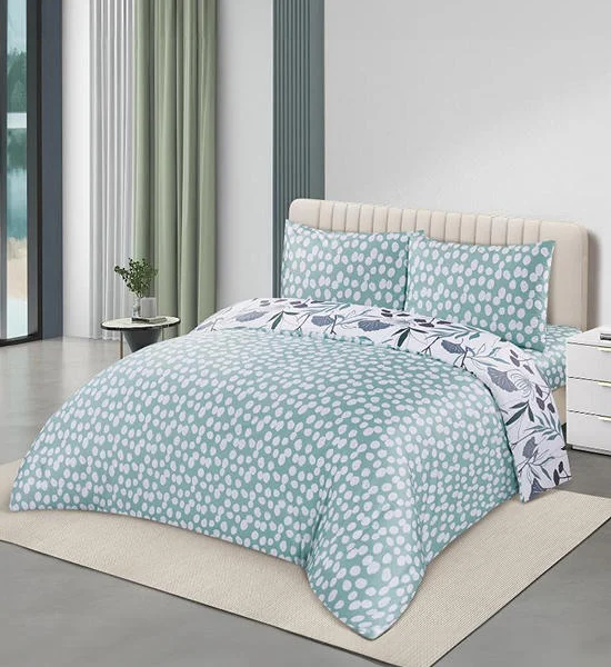 ESQUIRE Fitted Sheet Set Cotton Sateen Collection Corolla B Printed White/Green Оригинал