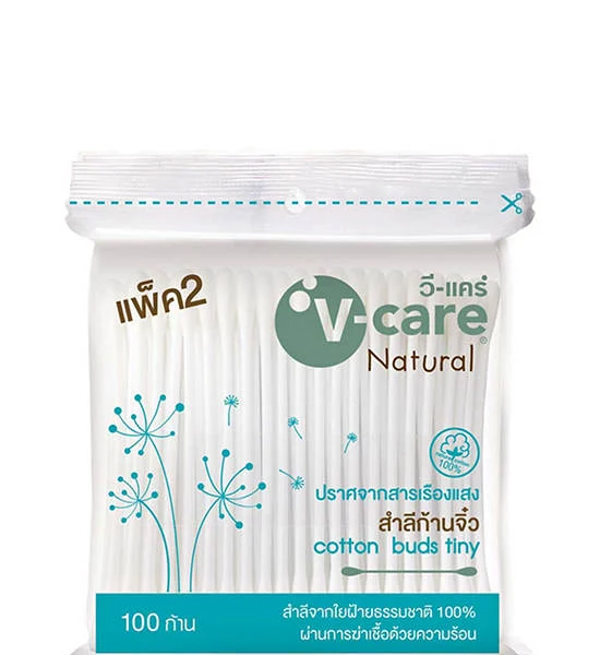 V-CARE Cotton Buds Small Tips Natural 100 Sticks Оригинал