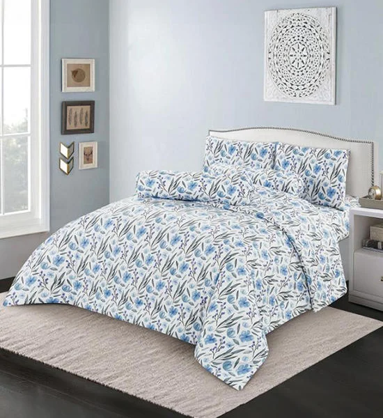 HAVEN Fitted Sheet Set Microtech Collection Blomma Printed Blue Оригинал
