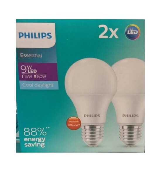 PHILIPS LIGHTING ESS LED Bulb 9W E27 6500K Cool Day Light Pack 2 White Оригинал