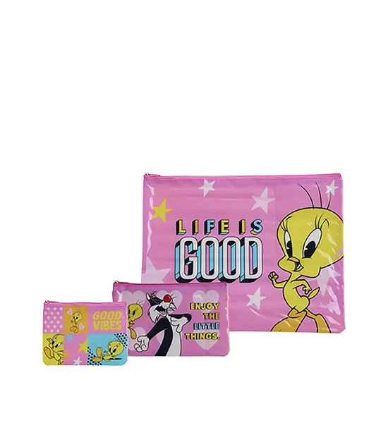 MINI MONO Storage Bag Set 3 pcs Tweety Pattern Pink Оригинал