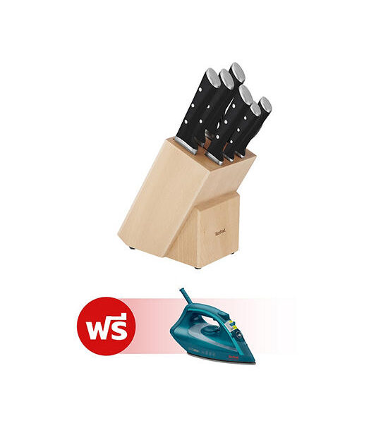 TEFAL Knife Set Ice Force 7 Pcs. Set Block + Chef 20 cm+ Slicing 20 cm + Bread 20 cm + Santoku 18 cm + Utility 11 cm + Paring 9 cm + Kitchen Scissors Оригинал
