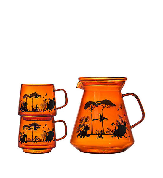 MEYER Glass Pitcher with Lid & Mugs Set 3 pcs Lion King Orange Оригинал