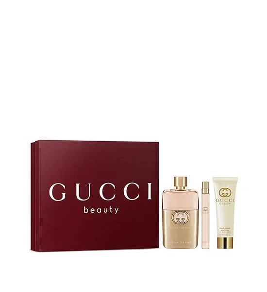 GUCCI Women Fragrance Set Spring 25 Guilty Pour Femme Eau de Parfum 90 mL, Guilty Pour Femme Eau de Parfum Pen Spray 10 mL, Guilty Pour Femme Perfumed Body Lotion 50 mL Оригинал