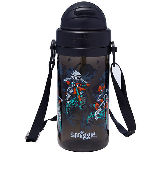 SMIGGLE Drink Bottle Plastic With Strap Adventurous 400 mL Black Оригинал