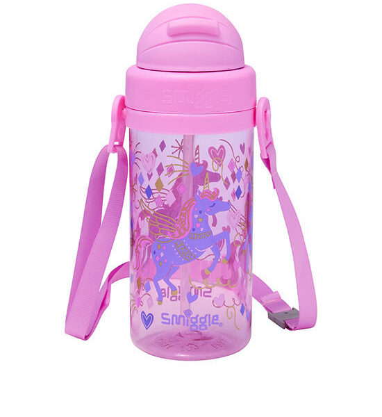 SMIGGLE Drink Bottle Plastic With Strap Adventurous 400 mL Pink Оригинал