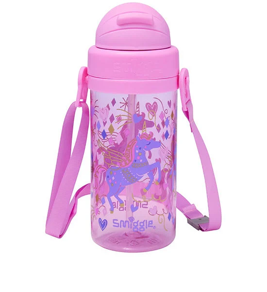 SMIGGLE Drink Bottle Plastic With Strap Adventurous 400 mL Pink Оригинал