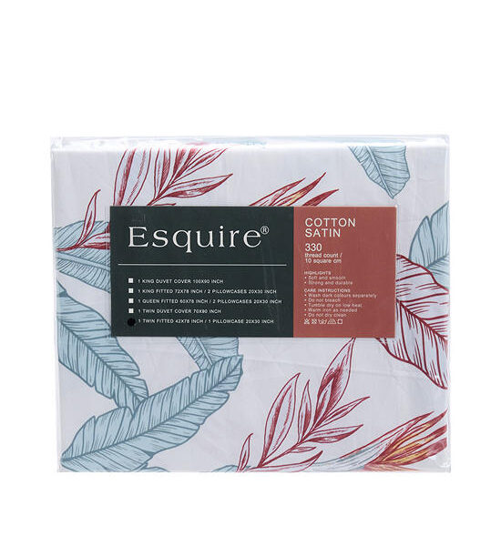 ESQUIRE Fitted Sheet Set COTTON SATIN Printed ARBORETUM A 3.5 ft 2 pcs (Twin Size) Green Оригинал
