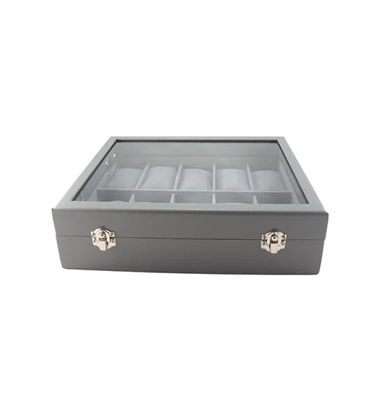 FANCYBOX Grey Watch Box Storage Display Case Wooden Leather with Velvet Pillow for 10 PCS. Wristwatch Оригинал
