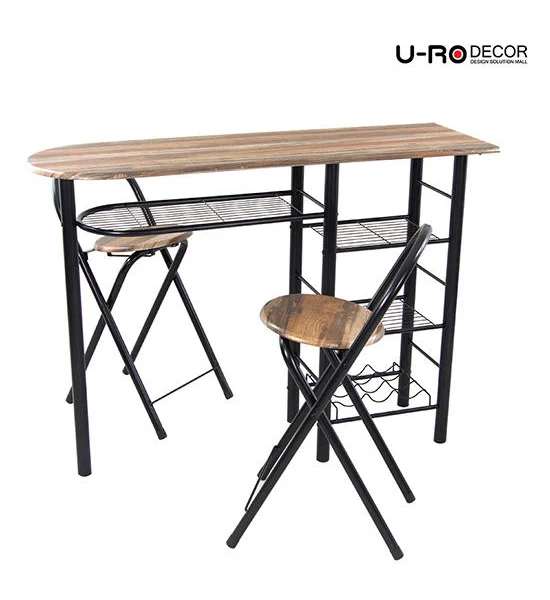 U-RO DECOR Illinois Bar Table With 2 Bar Stools Vintage Natural Оригинал