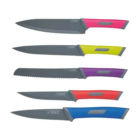 KITCHEN CRAFT Colourworks 5 pc Knife Set w/Acrylic Block model.CWKNB25, Multicolor Оригинал