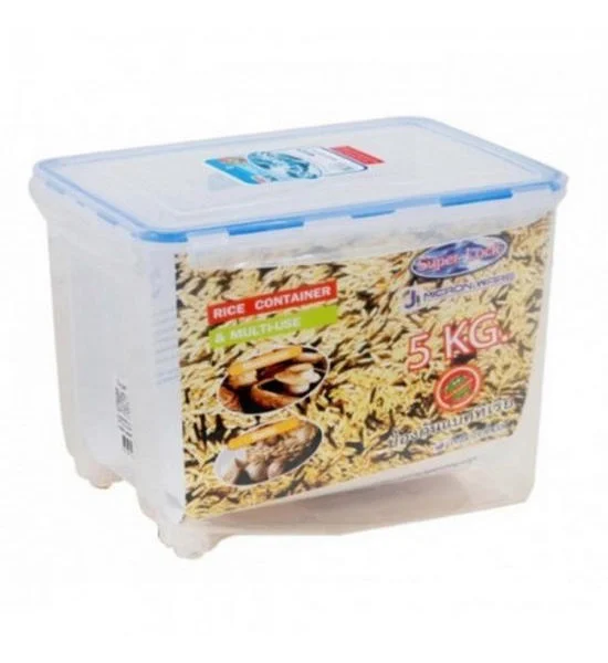 SUPER LOCK White - Blue Square Rice Box With Lid JCP-6042 Size 5 KG. Оригинал