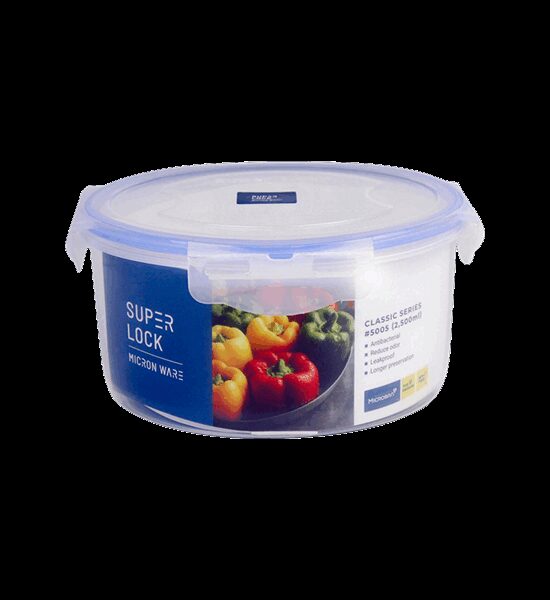 SUPER LOCK White - Blue Round Food Container Lock Lid 2500 ML. JCP-5005 Size 21 x 21 x 10.3 CM. Оригинал
