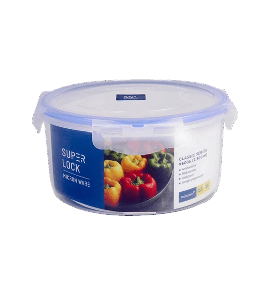 SUPER LOCK White - Blue Round Food Container Lock Lid 2500 ML. JCP-5005 Size 21 x 21 x 10.3 CM. Оригинал