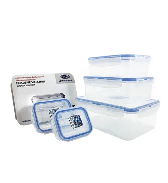 SUPER LOCK Set Of Square Food Container JCP-6116/10 (Pack 5 Pcs.) White - Blue Оригинал