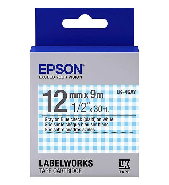 EPSON EPSON Label Tape 12 mm. Gray On Blue Plaid Оригинал