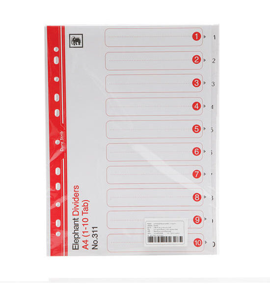 ELEPHANT ELEPHANT อินเด็กซ์กระดาษการ์ด รุ่น 311 ขนาด A4 แถบ 1-10 สีขาว Оригинал