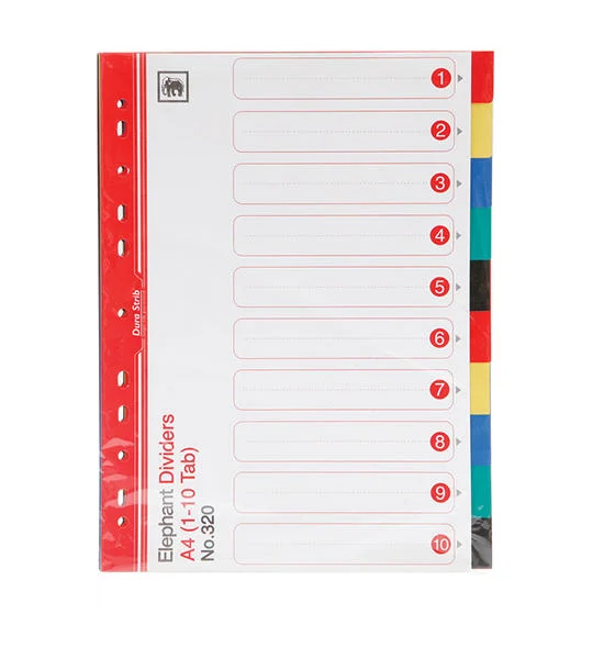 ELEPHANT ELEPHANT อินเด็กซ์พลาสติก PP (1-10) คละสี ขนาด A4 (1 ชุด) Оригинал