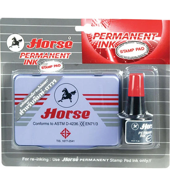 HORSE Horse ชุดแท่นประทับ หมึกกันน้ำ สีแดง ขนาด 8x12 ซม. พร้อมหมึกเติม 30 ซีซี Оригинал