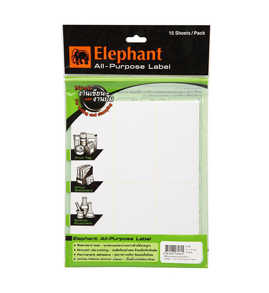 ELEPHANT ELPHANT ตราช้าง ป้ายสติกเกอร์ แล็ป A16 50x100 มม. Оригинал