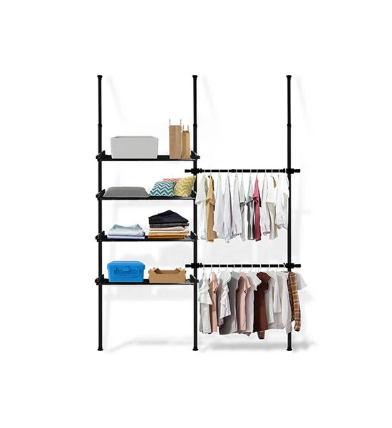 TUGU BLACK CLOTHES RACK WITH 2 BARS 4 SHELVES TUGU Оригинал