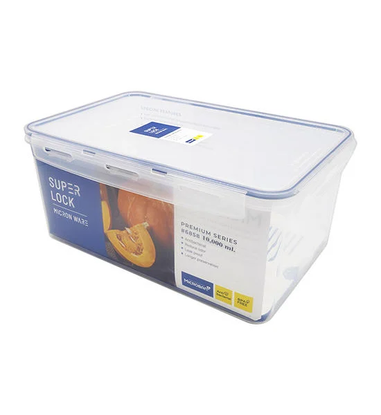 SUPER LOCK White-Blue Square Food Container With Lock Lid SUPER LOCK JCP-6858 Capacity 9,400 ml Оригинал