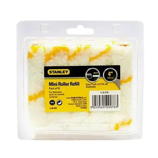 STANLEY Mini Roller Refill No. 29-078-5-10 ST Size 4 Inch (Pack 10 Pcs.) Yellow - White Stripe Оригинал