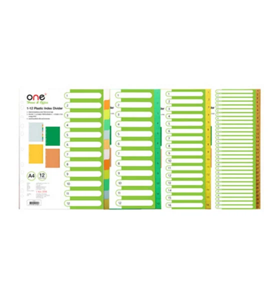 @ONE Plastic Index Divider (1-12) Asst. Colors Оригинал