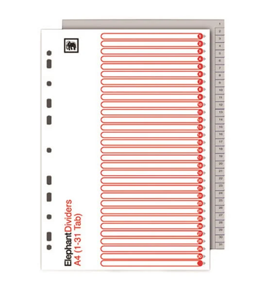 ELEPHANT PP Index Divider (1-31) A4 Gray Оригинал