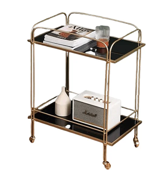 SHIRA FURNITURE (Per-order 30 Day) Gold - Trolley table for drinks or decorations, top with black glass. The base and rim are made of gold-plated steel. Оригинал