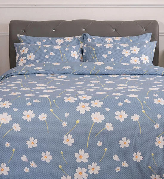 LUCKY MATTRESS 6 Ft. 14 Inches MD 021 Bedsheet And Duvet Micro Touch Flower Stlye Blue Оригинал