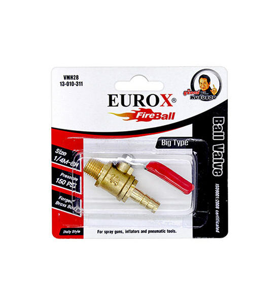 EUROX Ball Valve (Male - Fish) Size 1/4 Inch Brass - Red Оригинал