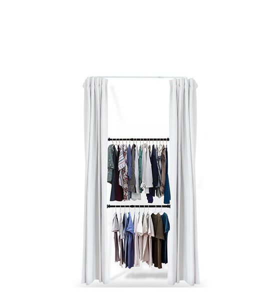 TUGU BLACK CLOTHES RACK WITH 2 BARS AND WHITE VELVET CURTAIN Оригинал