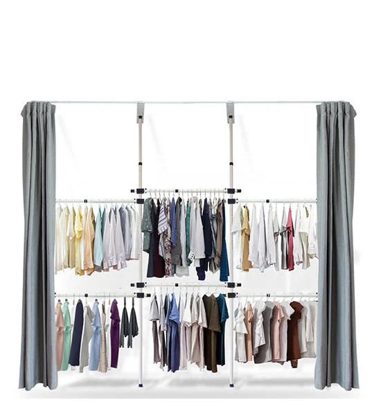 TUGU WHITE CLOTHES RACK WITH 6 BARS AND DARK GRAY VELVET CURTAIN Оригинал