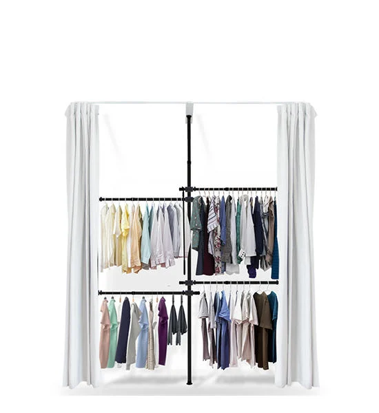 TUGU BLACK CLOTHES RACK WITH 4 BARS AND WHITE VELVET CURTAIN Оригинал