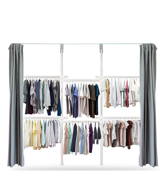 TUGU PURE WHITE CLOTHES RACK WITH 6 BARS AND DARK GRAY VELVET CURTAIN Оригинал