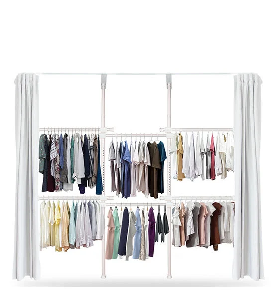 TUGU PURE WHITE CLOTHES RACK WITH 6 BARS AND WHITE VELVET CURTAIN Оригинал