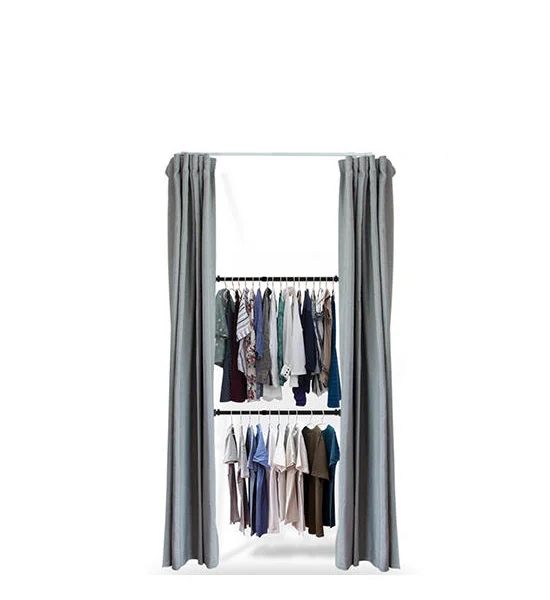 TUGU BLACK CLOTHES RACK WITH 2 BARS AND DARK GRAY VELVET CURTAIN Оригинал