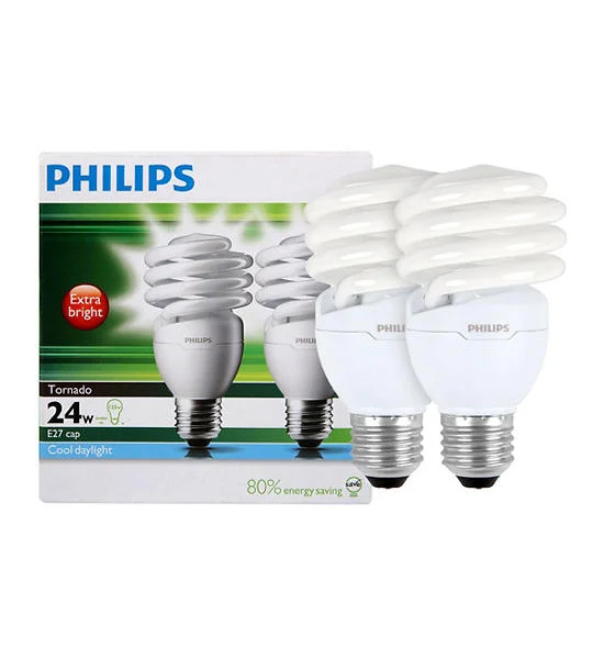 PHILIPS Compact Fluorescent 24 W Cool Daylight TORNADO TWIN PACK E27 (Pack 2 Pcs.) Оригинал