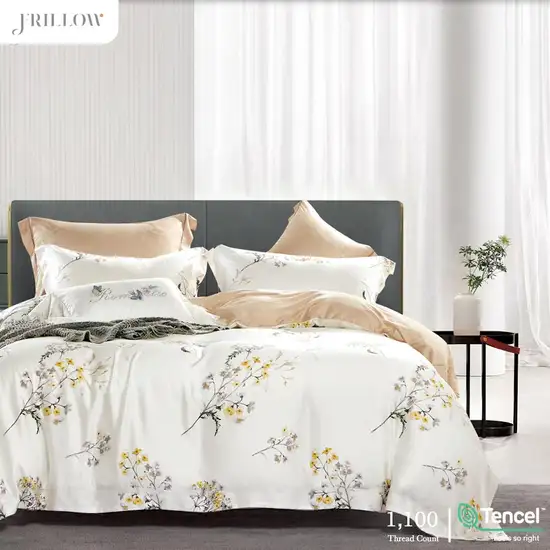 FRILLOW Tencel Bed Sheet set 3.5 ft, Design - Lady Daphne, The Mystique Collection - Majesty White Оригинал