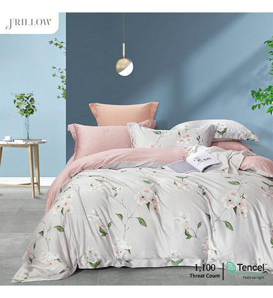 FRILLOW Tencel Duvet Cover 60"x80", Design - Lady Bloom, The Mystique Collection - Majesty Silver Оригинал