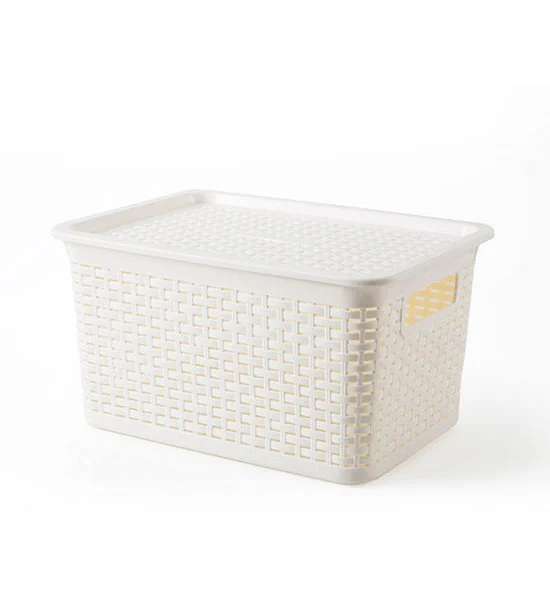 JCJ JCJ Rattan Pattern Plastic Box with Lid 3118 White Оригинал