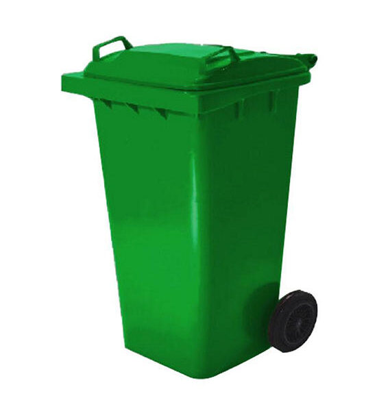 NO BRAND Tall Trash Bin with Flat Lid and Wheels 240 L Green Оригинал