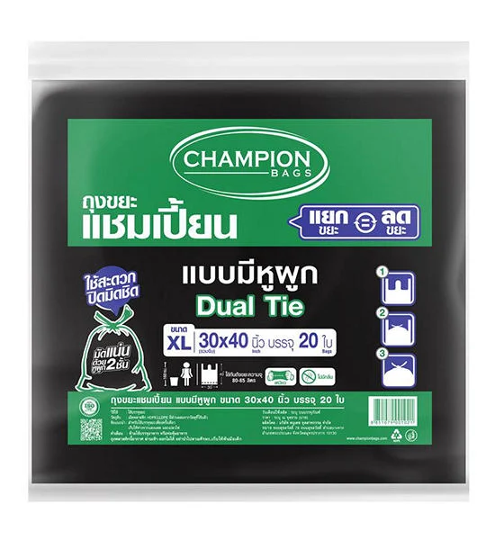 CHAMPION CHAMPION Tie Handle Garbage Bag Black Color Size 30"x40" (20 Bags./Pack) Оригинал
