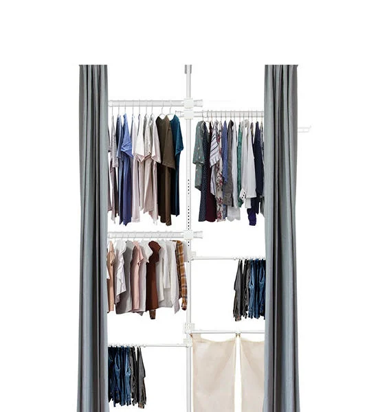 TUGU Set of 3 hanging rails, 2 trouser racks, 2 cloth bags, with curtain rails and curtains, Pure White (R28PW) Оригинал